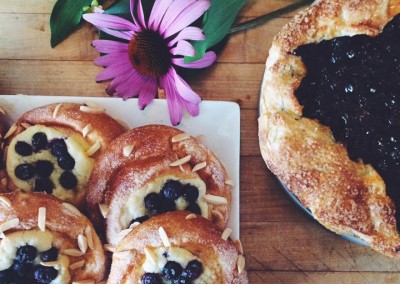 Blueberry almond brioche and blueberry crostatas